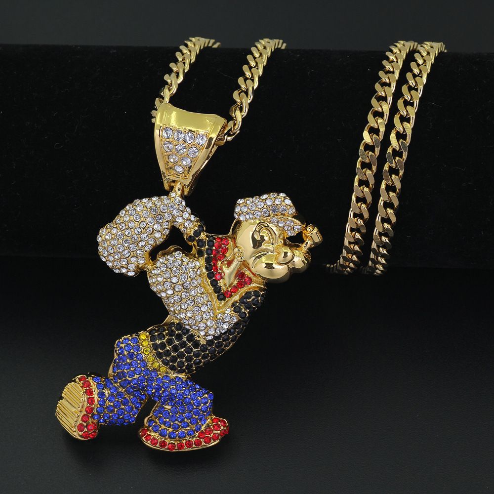 Wholesale New Iced Out Cartoon Pendant Hip Hop Necklace Jewelry 30inch