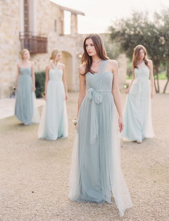 Long Convertible Mixed Style Bridesmaid Dress Tulle Beach Wedding Guest Dresses Bohemian Maid of Honor Dresses Floor Length Cheap Under $50