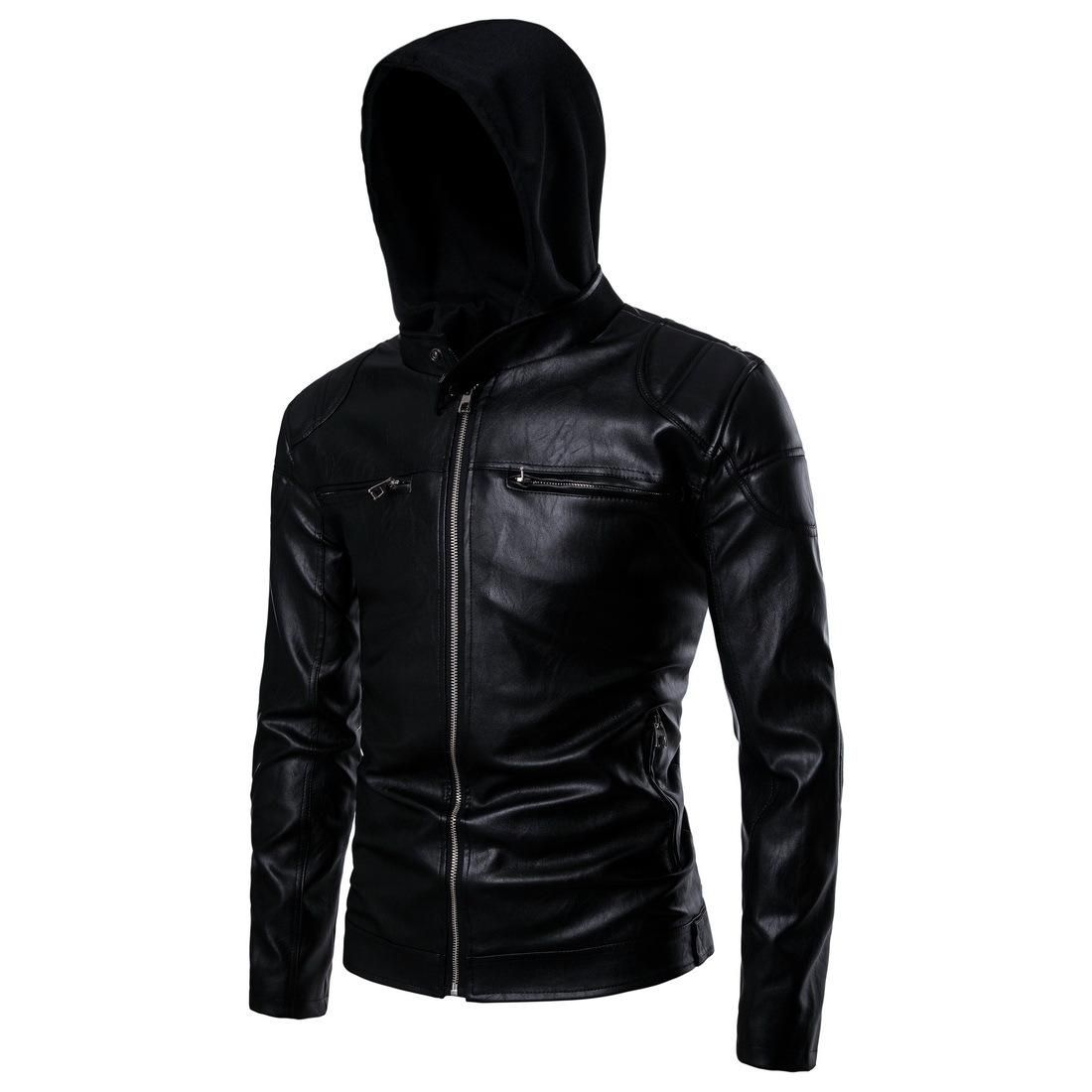 Mens Leather Jackets Fake Two Pieces Winter Coats Fur Hooded Thick Warm Men Outwear Tops High Quality Big Size J1811176