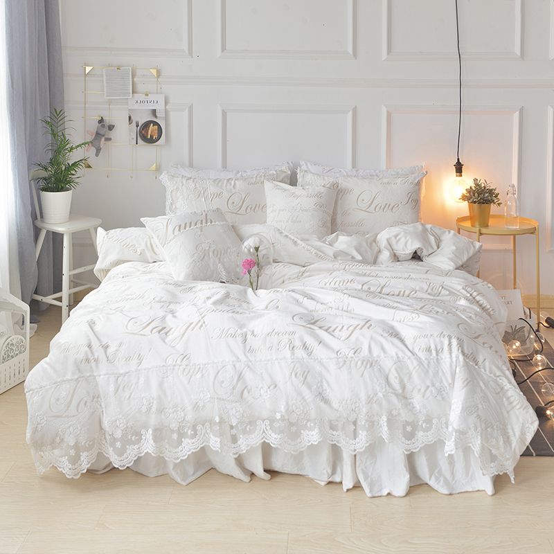 Romantic Princess Ruffle White Lace Bedding Set Queen King Size Romantic Princess Ruffle White Lace Bedding Set Queen King Size Bed Covers Bedspread Soft Velvet Fabric Winter Textiles Sets Red And Duvet Cover