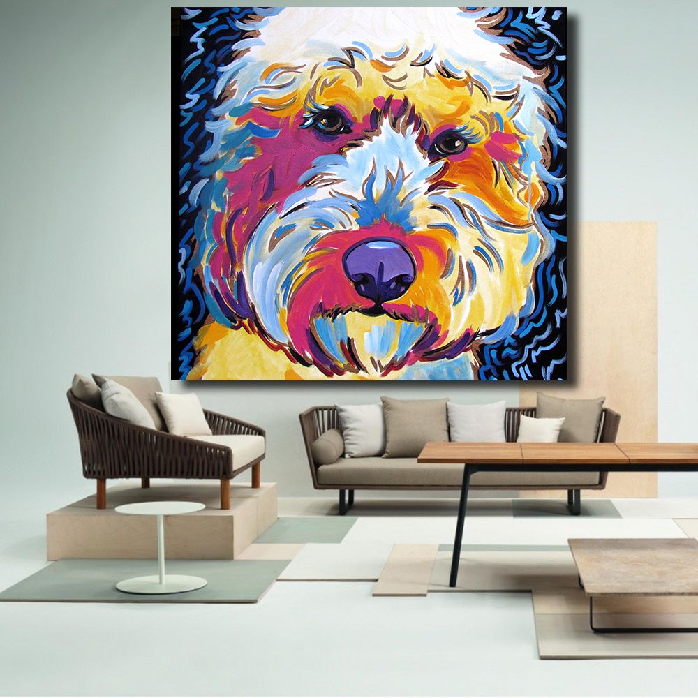 2018 Animal Golden Doodle Dog Pop Art Portrait Oil Painting Wall