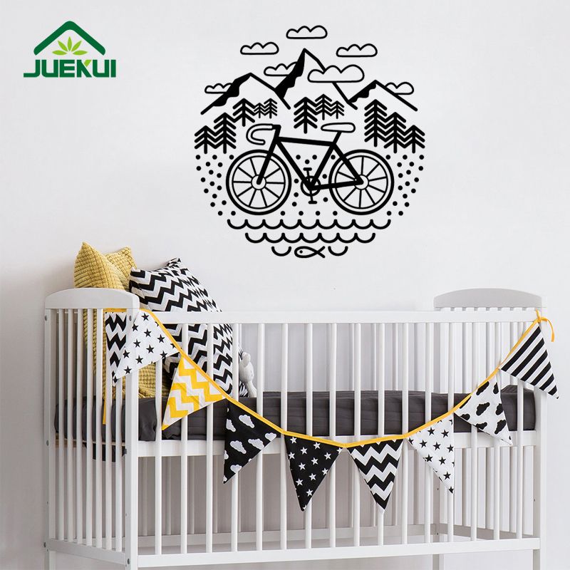 bicycle and mountains wall stickers for nursery bedroom art decor