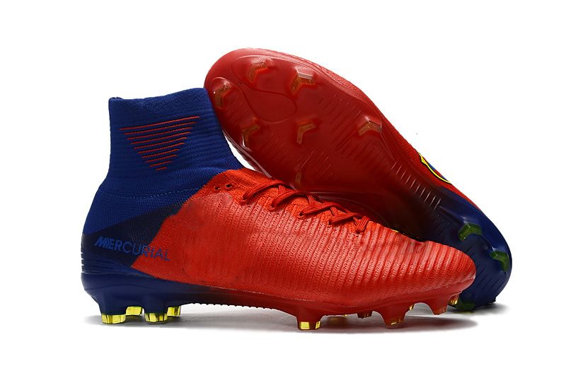 blue and red soccer cleats