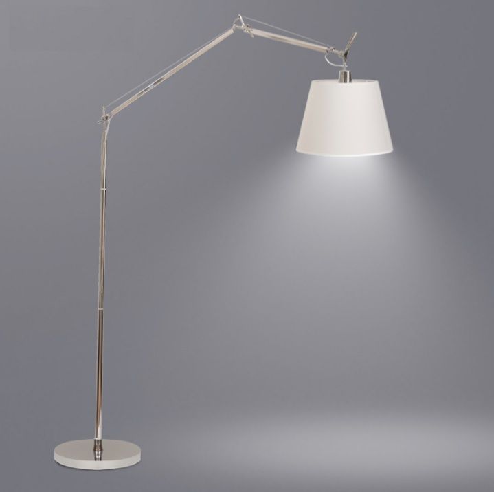 160cm High Brushed Steel Metal Floor Lamp With Adjustable Silver Swing Arm And Shade