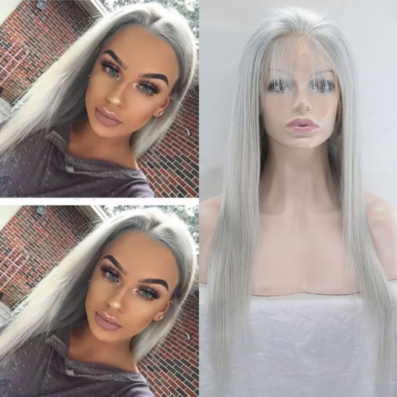 Grey Wig Front Lace Human Hair Silver Grey Straight Wigs Lace