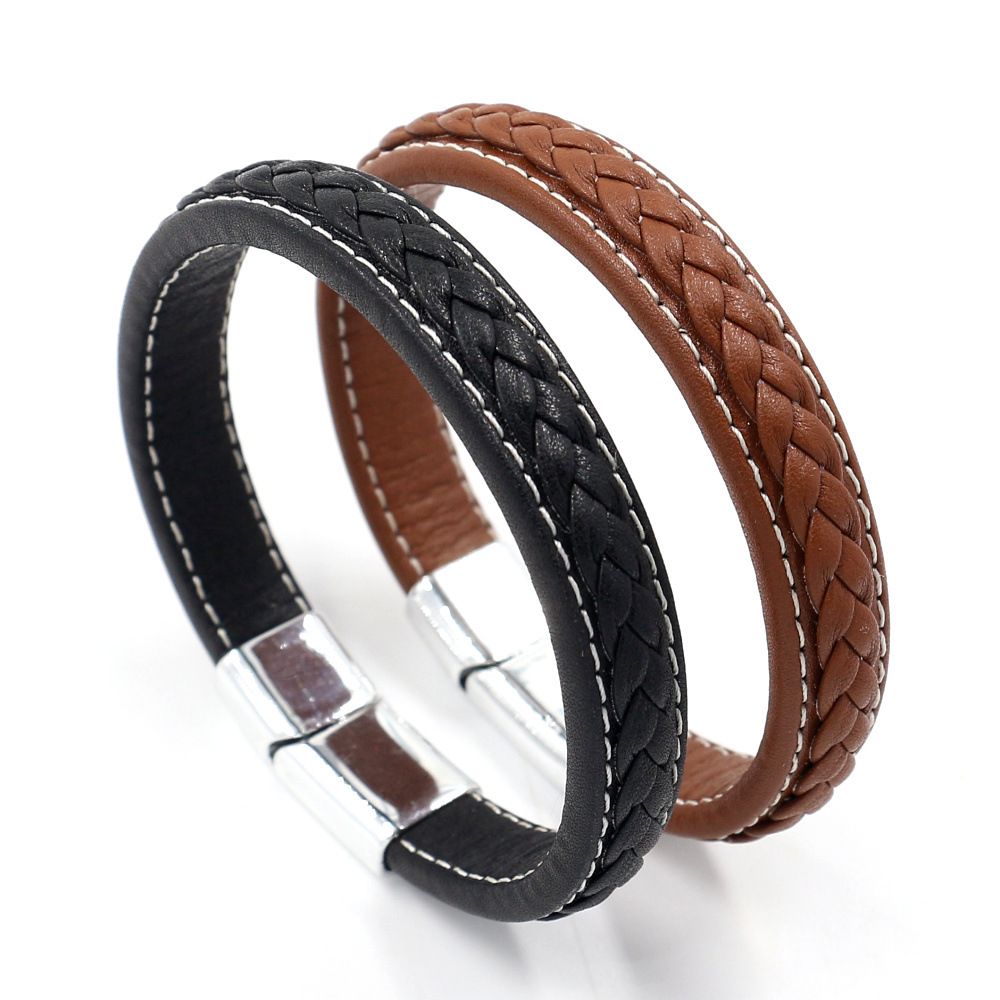 Newest Mens Leather Band Bracelets Fashion Black Brown Genuine Leather Suture Designer Bracelets ...