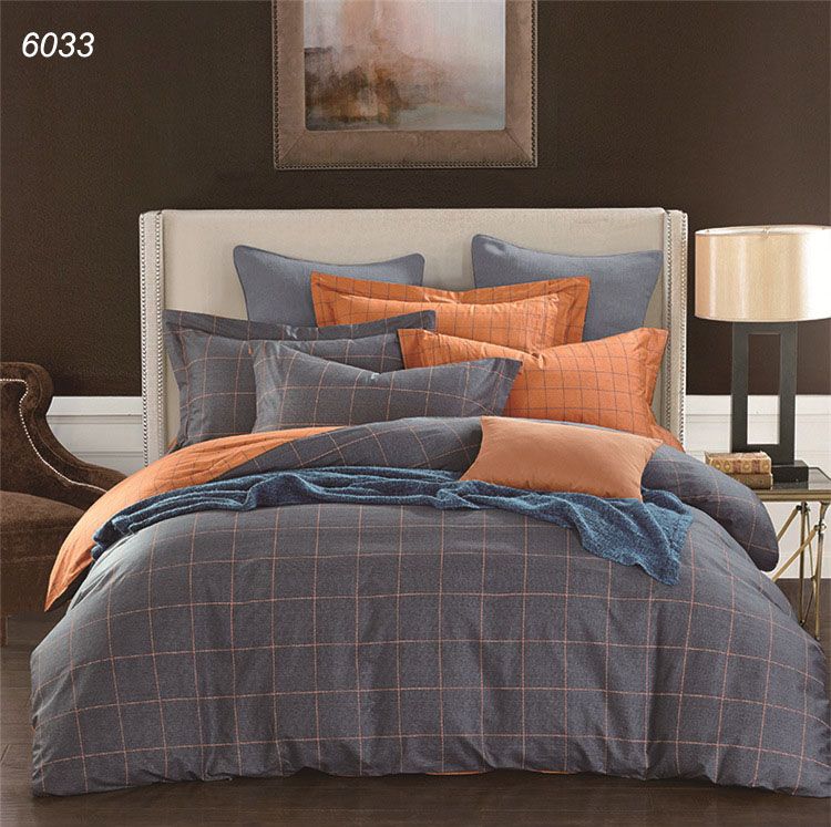 Plaids Bedding Sets Blue Grey Orange Duvet Cover Sheet Pillowcases Pure Cotton Bed Linens Brief Hometextiles New Fashion B6033