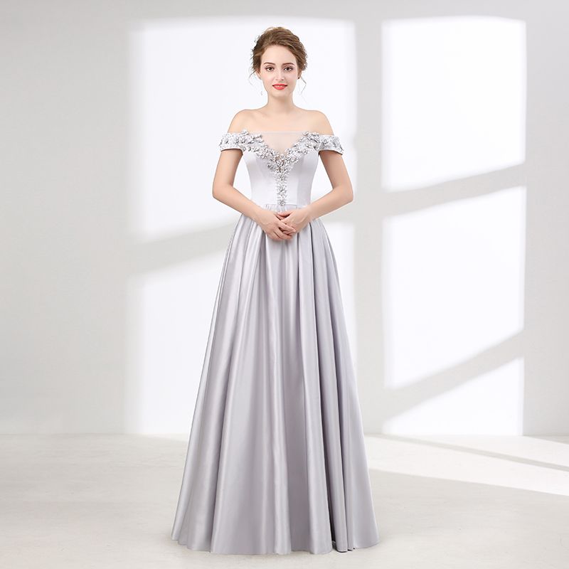 vestido de festa prata longo