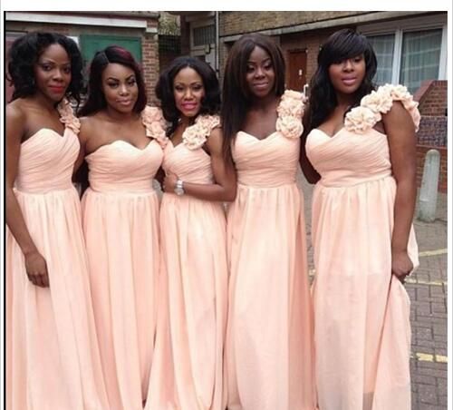 one shoulder blush bridesmaid dresses