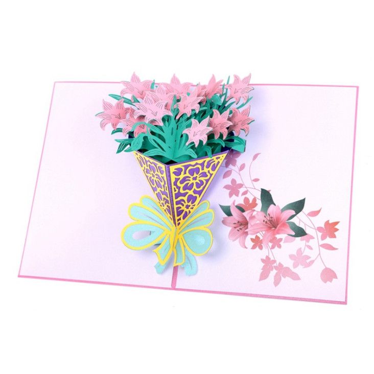 flower bouquet 3d laser pop up paper card with envelope invitations pop up paper flower card