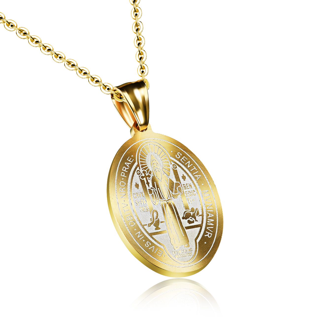 Whole Catholic Saints Saint Benedict Pendant Gold Color Whole Catholic Saints Saint Benedict Pendant Gold Color Stainless Steel Religious Necklace Jewelry 1067 Diamond Pendants Necklaces