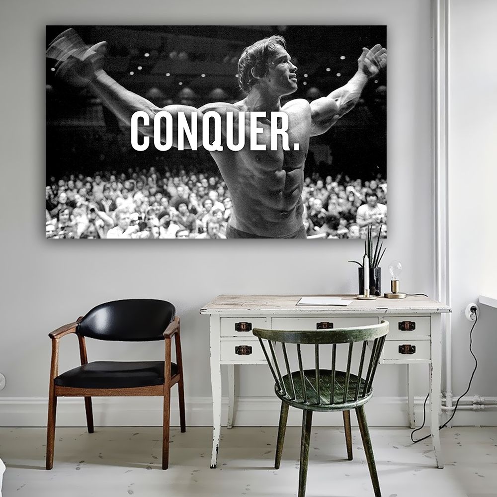 2018 8 3conquer Arnold Schwarzenegger Bodybuilding Motivational Quote Art Wall Picture For Living Room From Huweilan $33 43