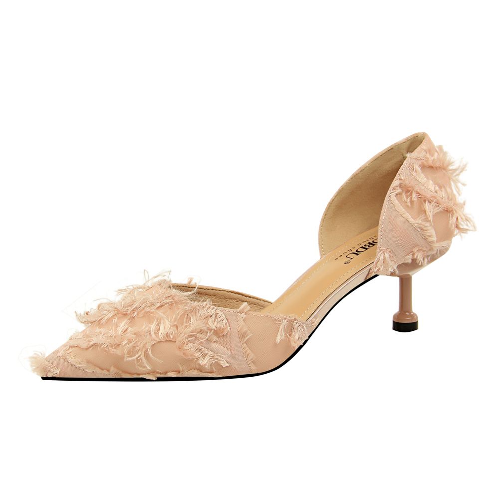 pink feather shoes