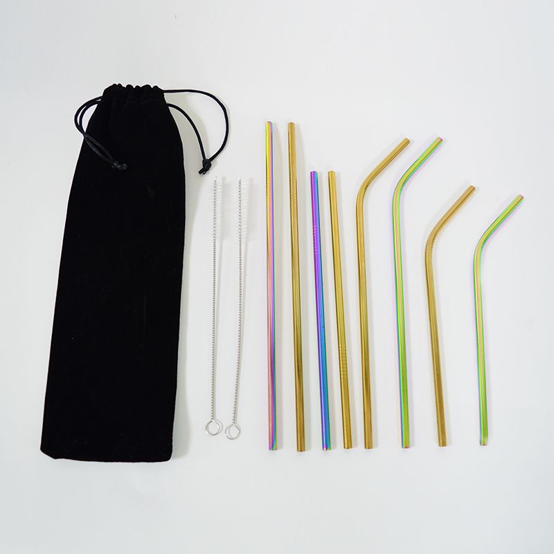 Colorful Drinking Straw Sets 304 Stainless Steel Straight Straws For