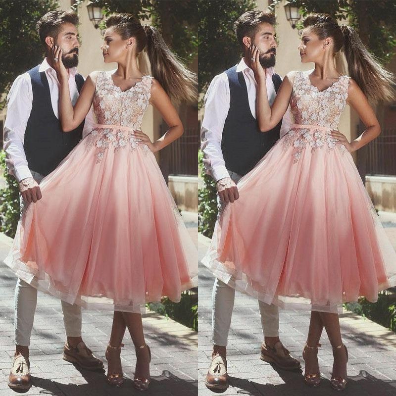 Knee Length Blush Pink Prom Dresses