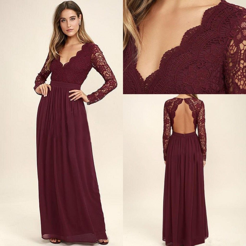 maroon long sleeve bridesmaid dresses