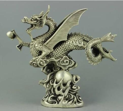 online cheap rare collectable tibet silver dragon statue by yw222