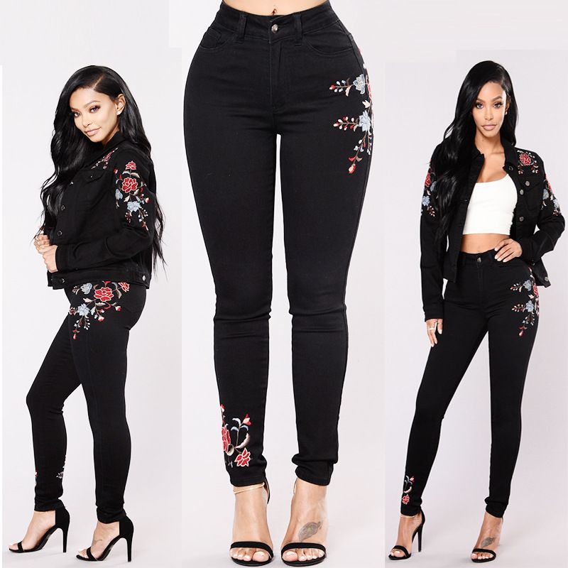 Compra Negro Mujeres Vintage Bordar Flores Jeans Sexy Ripped Pencil Stretch  Denim Pantalones Mujer Slim Skinny Pantalones Jeans Plus Size Barato |  Entrega Rápida Y Calidad | Es.Dhgate