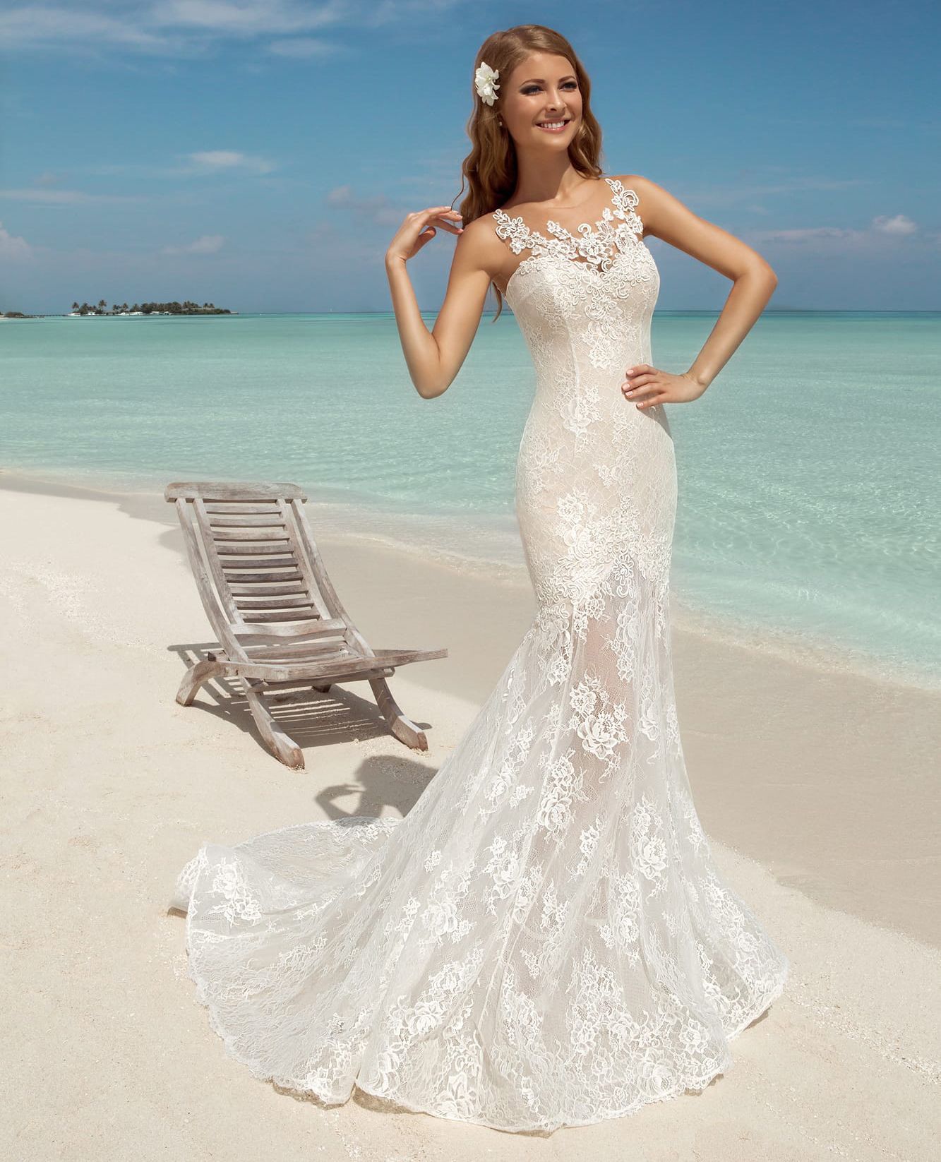 2022 Elegant Country Lace Wedding  Dresses  Mermaid Sheer 