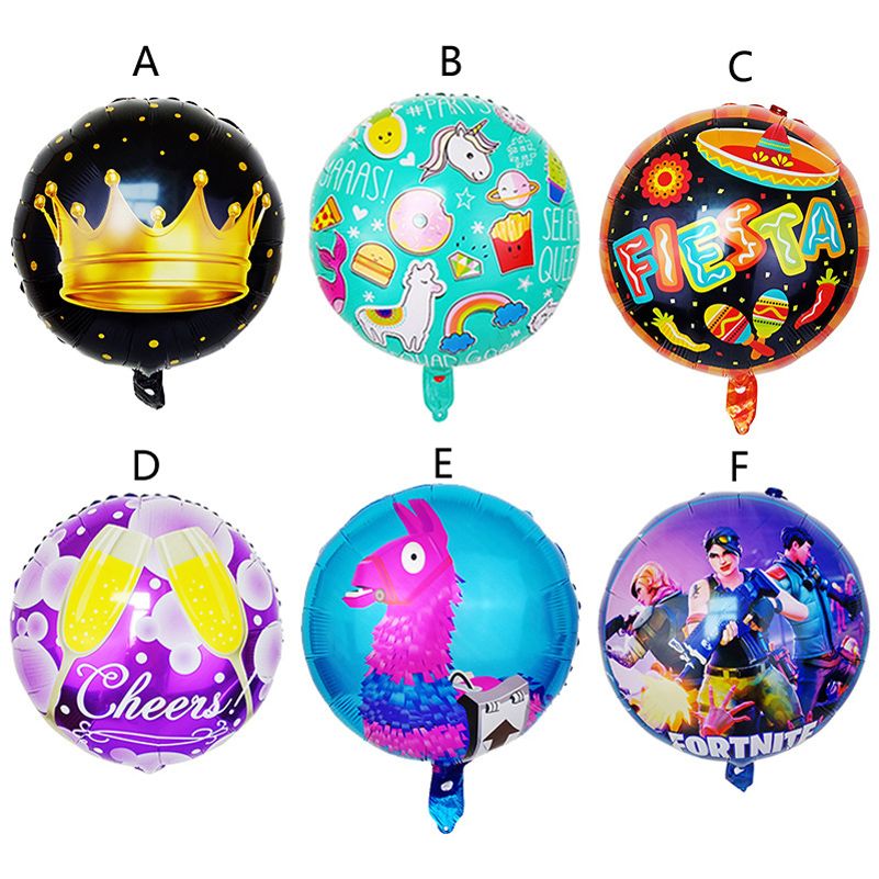 compre 6 estilo fortin unicornio corona juguetes globo 2018 nuevos ninos 45x45 cm juego de dibujos animados cartitas de llamas fortito globo circular regalo - llama de fortnite unicornio