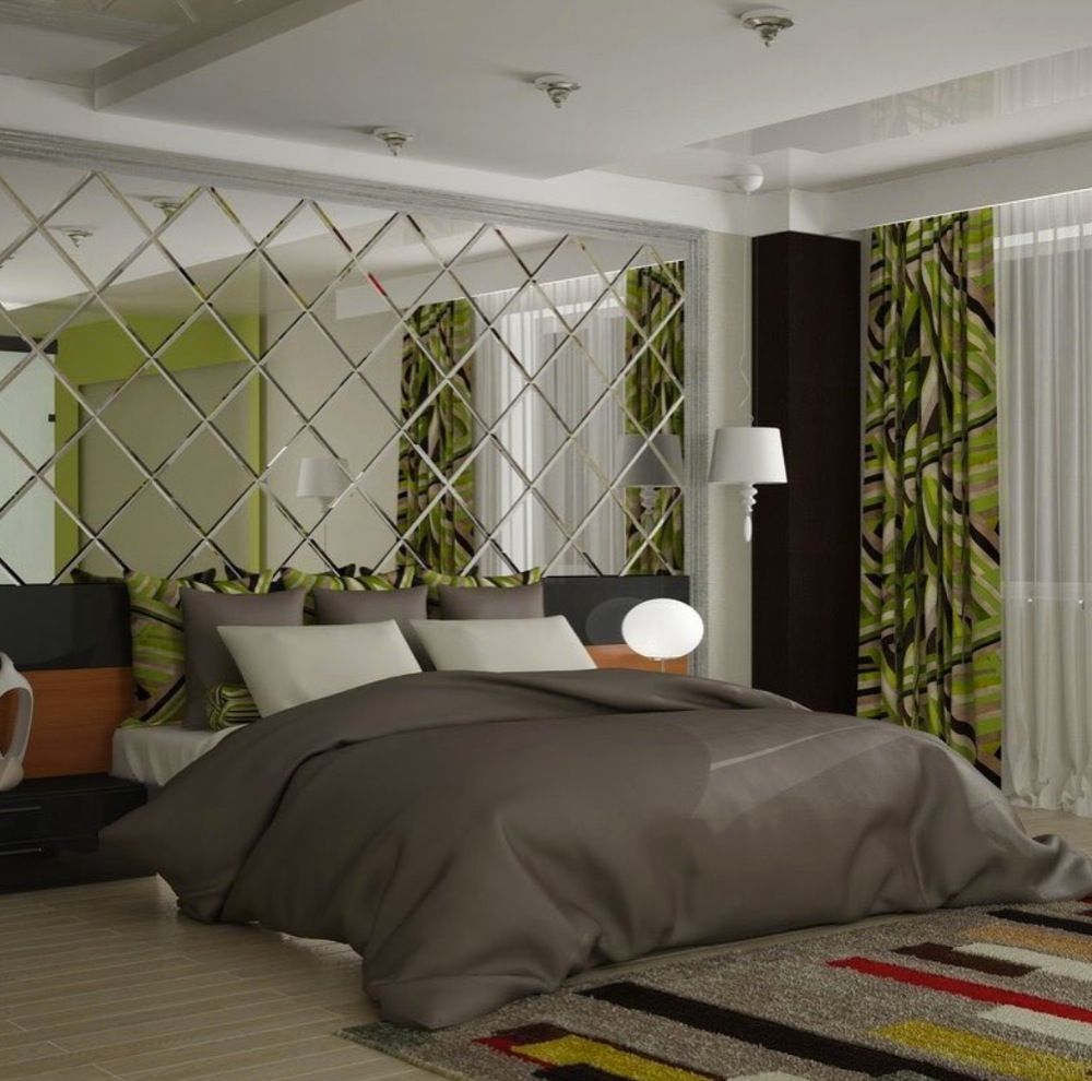 Luxury Beveled Mirror Tiles Decoration For Bed Background In The Bedroom