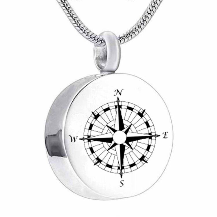Wholesale Compass Stainless Steel Round Shape Cremation Urn Necklace
