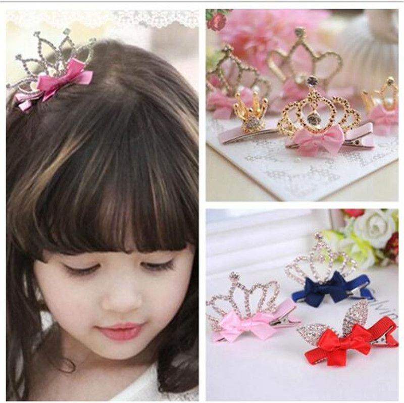 Multi Styles Kids Hair Claws With Bright Rhinestone Crown Princess
