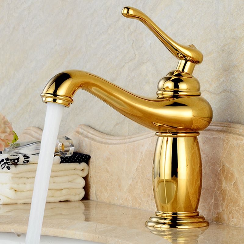 Basin Faucets Gold Plating Bathroom Sink Taps Single Hole Faucet Finish Brass Mixer Tap Torneiras Para