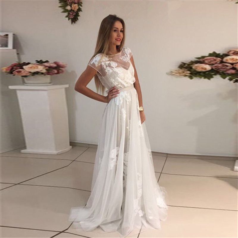 compre 2018 elegante vestido de novia con lazo de la cinta sheer