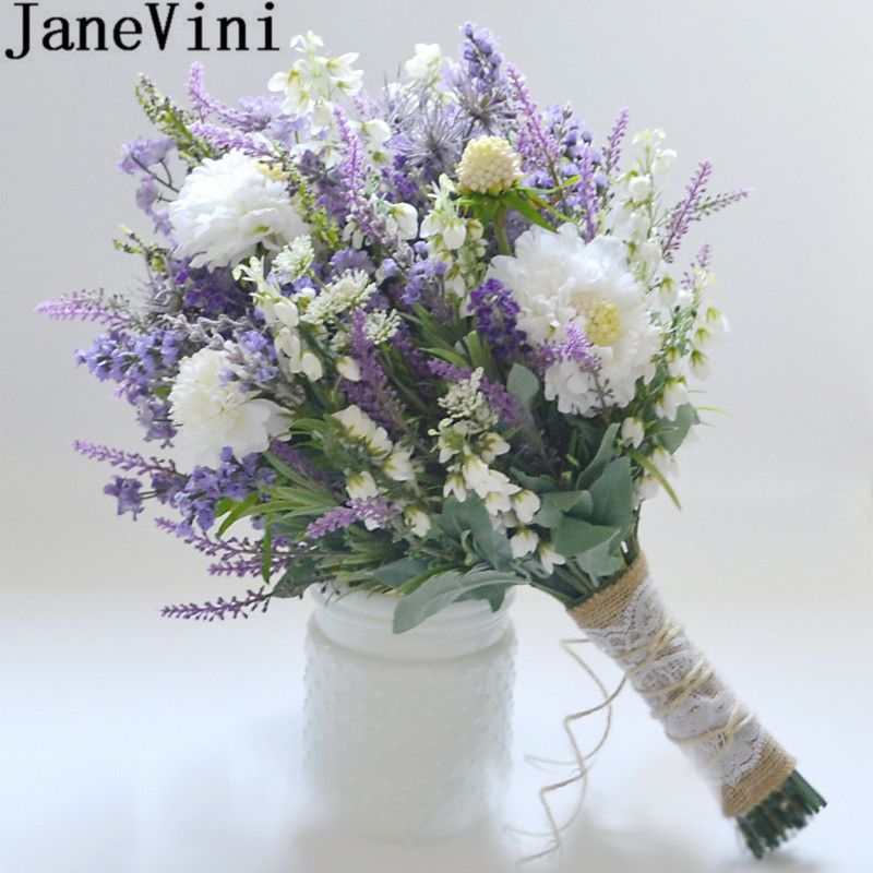 JaneVini Lavender Purple Artificial Wedding Bouquet For ...