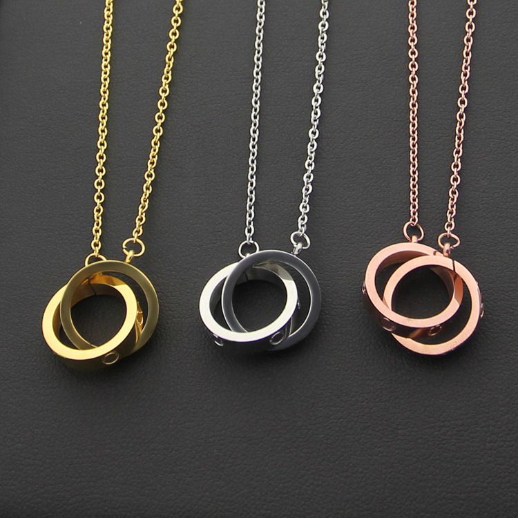 Whole Hot 316l Titanium Steel Double Circles Ring Pendant Whole Hot 316l Titanium Steel Double Circles Ring Pendant Necklace With Small And Big Connect Two Circle Rings Nail J Gold