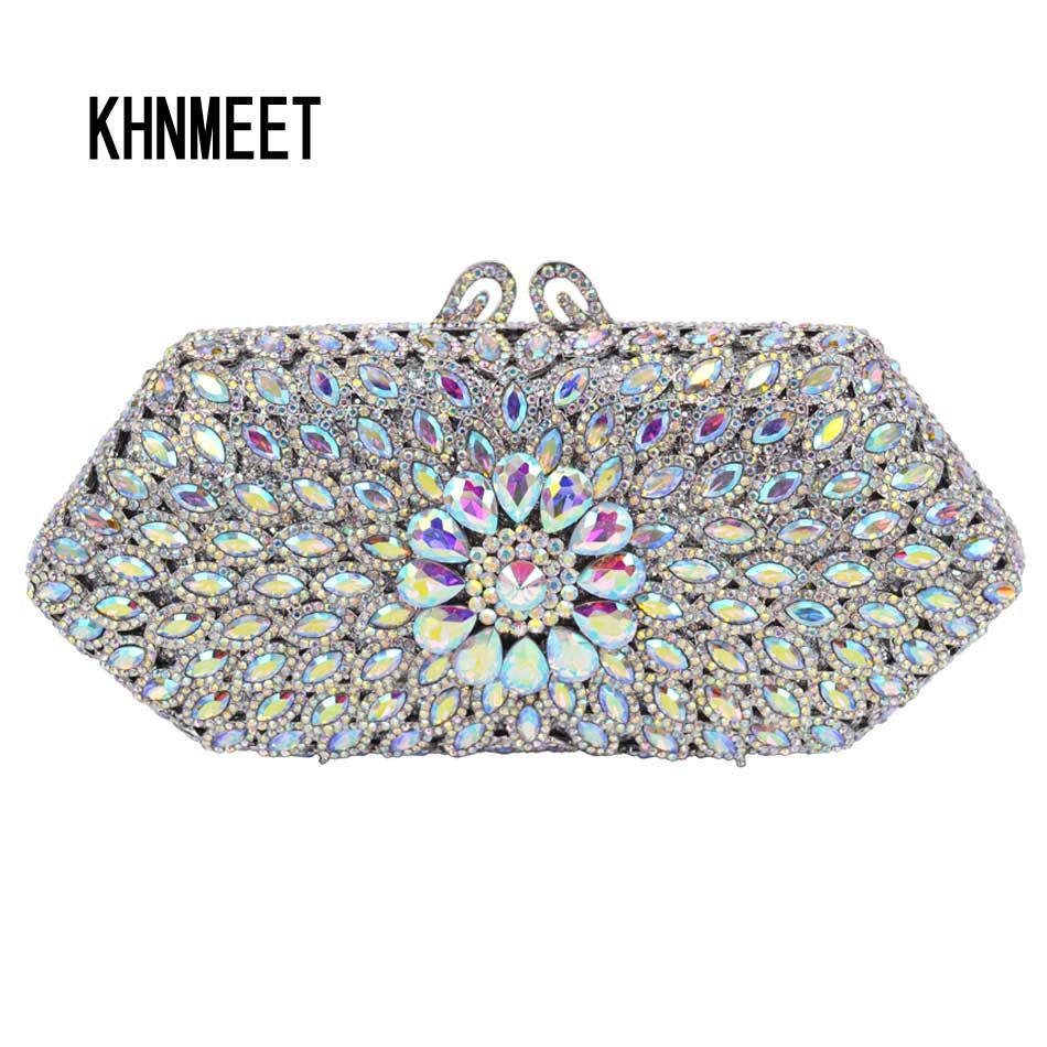 Ab Silver Crystal Clutch Bag Women Party Wedding Bridal Purse Cheap