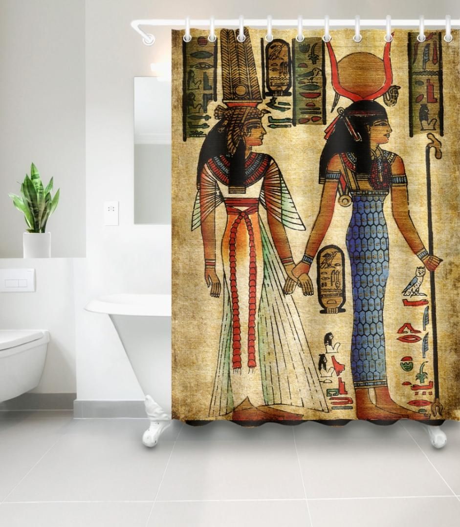 African Shower Curtain Ancient Egypt Pharaoh Pyramid Queen Watercolor Portrait Mural Mildew Proof Waterproof Home Decor