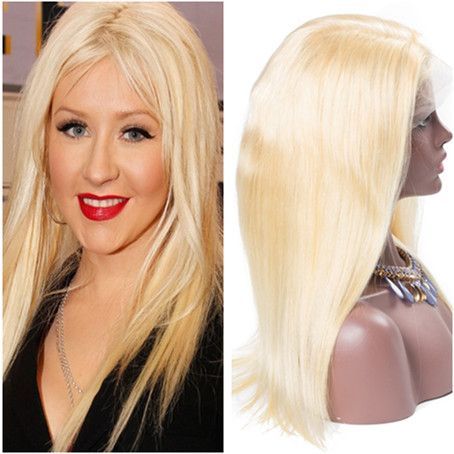 Virgin Peruvian Blonde Human Hair Lace Wigs Straight 613 Blonde