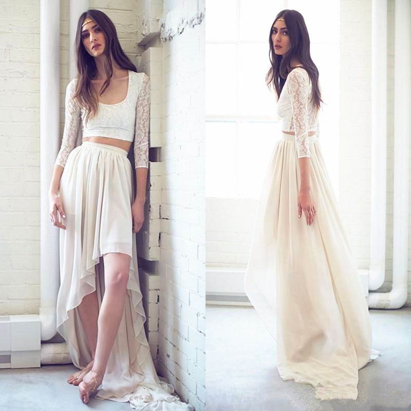 Discount 2019 Casual Beach Wedding Dresses Two Pieces 3 4 Sleeve U