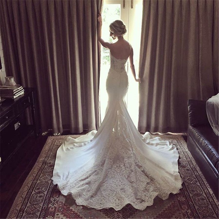 mermaid wedding dress with long tail