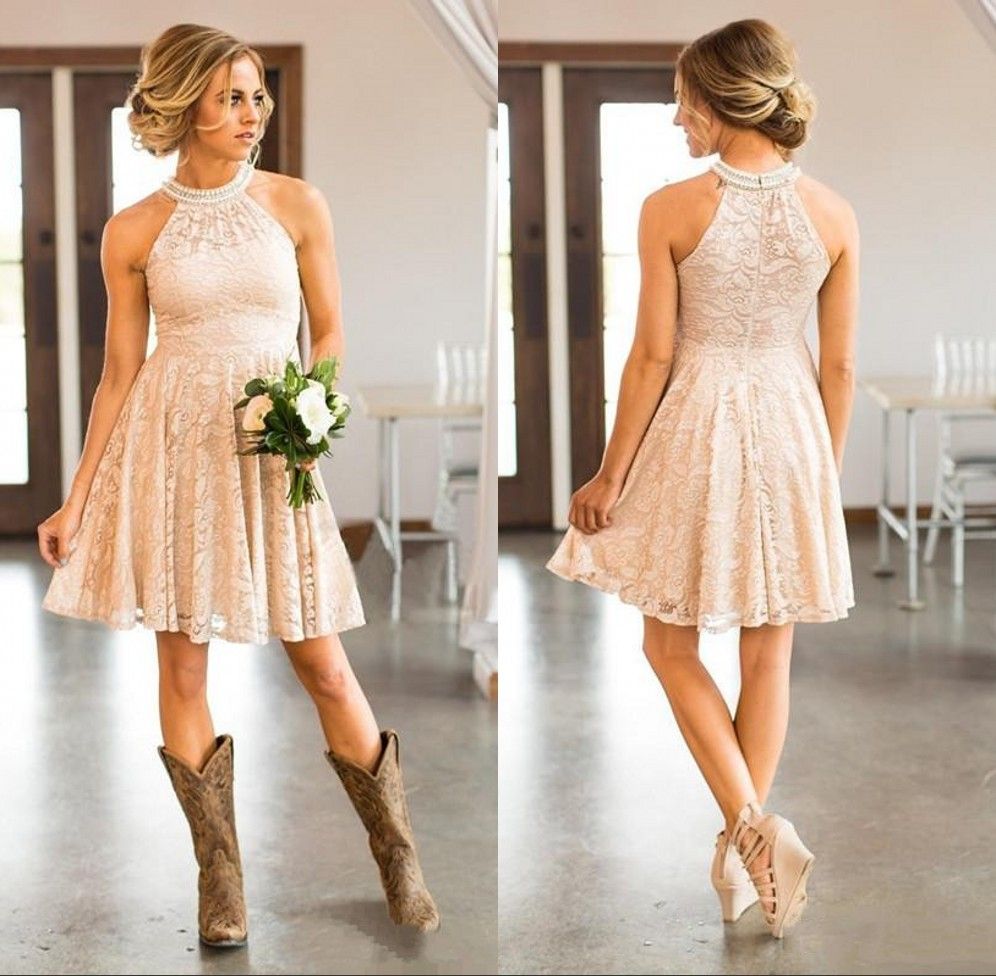 2019 Cheap Short Lace Country Cowgirls Bridesmaids Dresses Pearls
