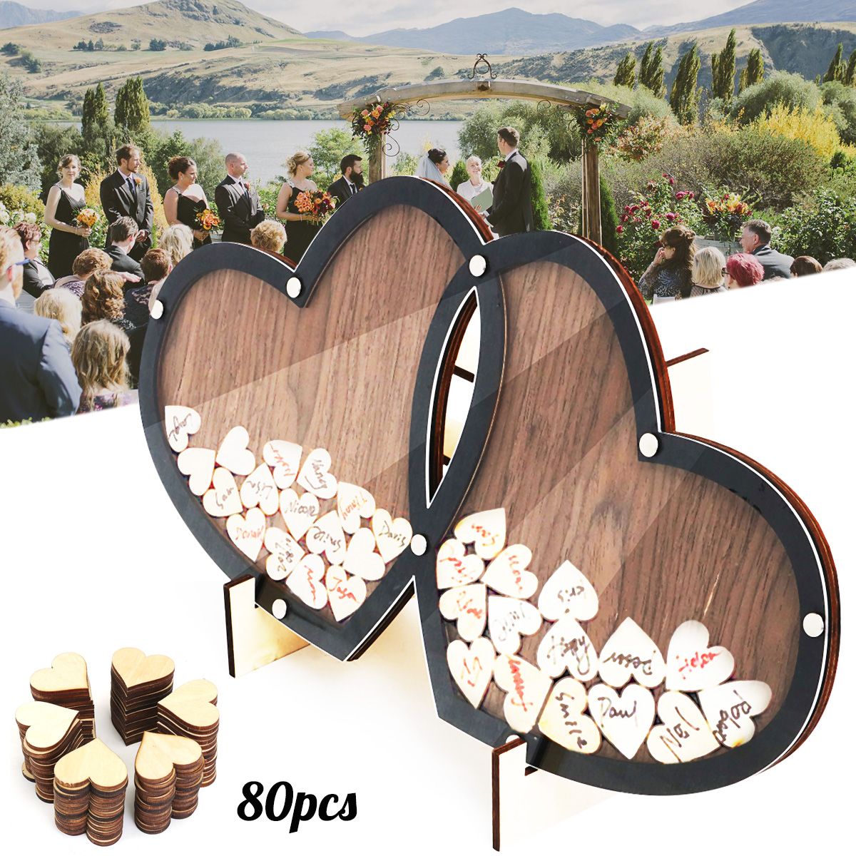 2019 Wooden Hearts Wedding Guest Book Double Heart Frame Holder 2019 Wooden Hearts Wedding Guest Book Double Heart Frame Holder Stand Visit Sign Guestbook Party Decor Ornaments With 80 From Tengdingwedding