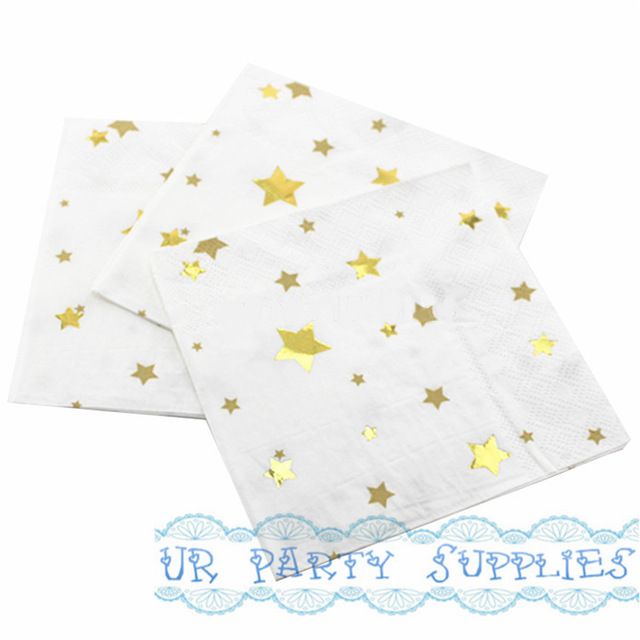 Gold Star Foil Paper Napkins 25 X 25cm Cocktail Napkins For Baby