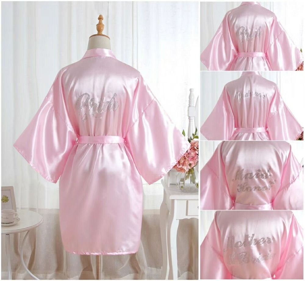 Womens Plain Satin Robes Bridal Wedding Bridesmaid Bride Gown Kimono Robe UK