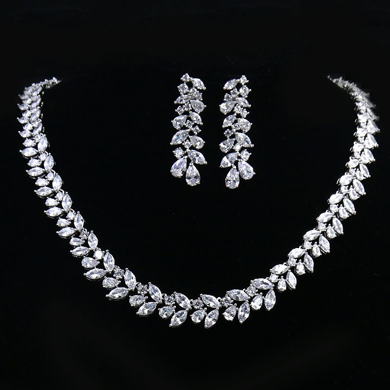 Weimanjingdian Brand White Gold Color Leaf Design Cz Tennis Necklace