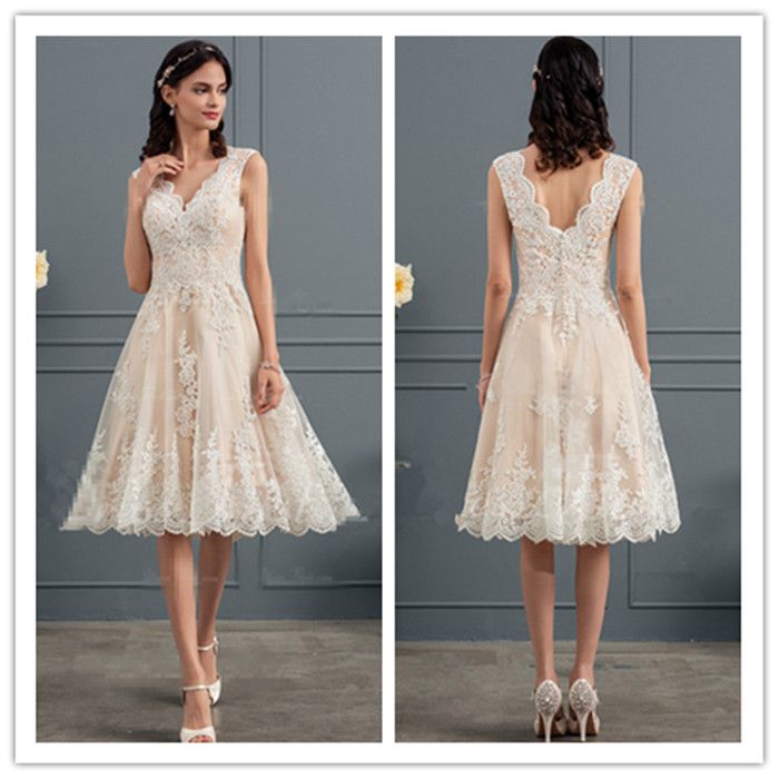 compre 2018 lindo champagne encaje corto vestidos de novia