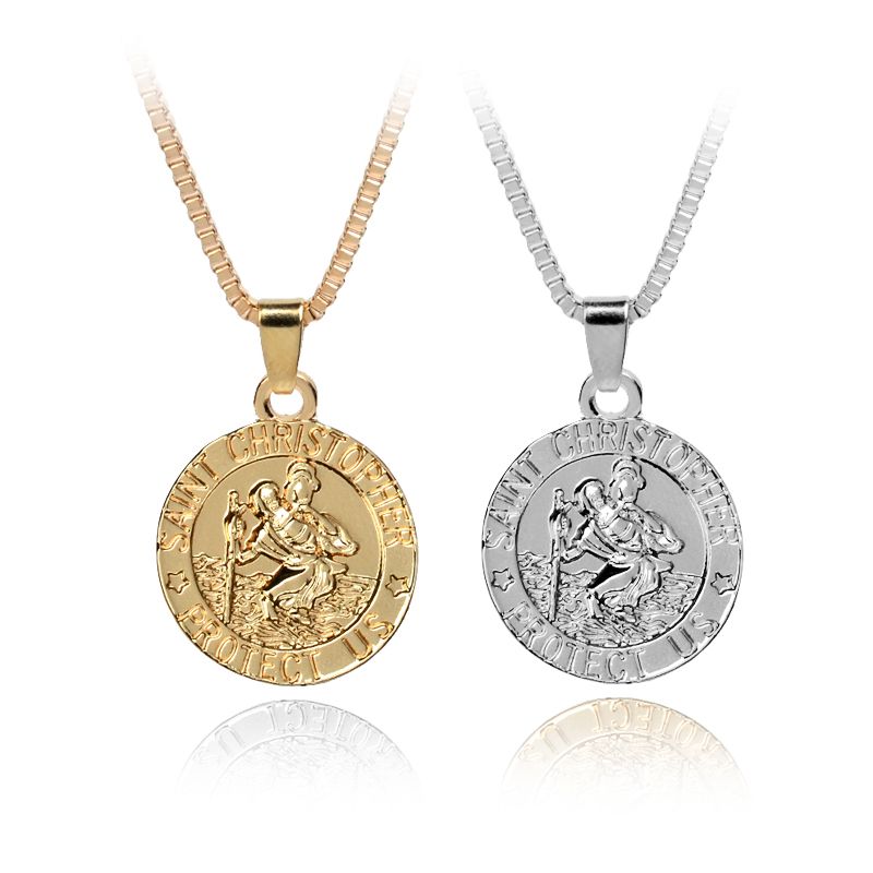 St Christopher bronze metal snap button pendant necklace gifts for women jewelry