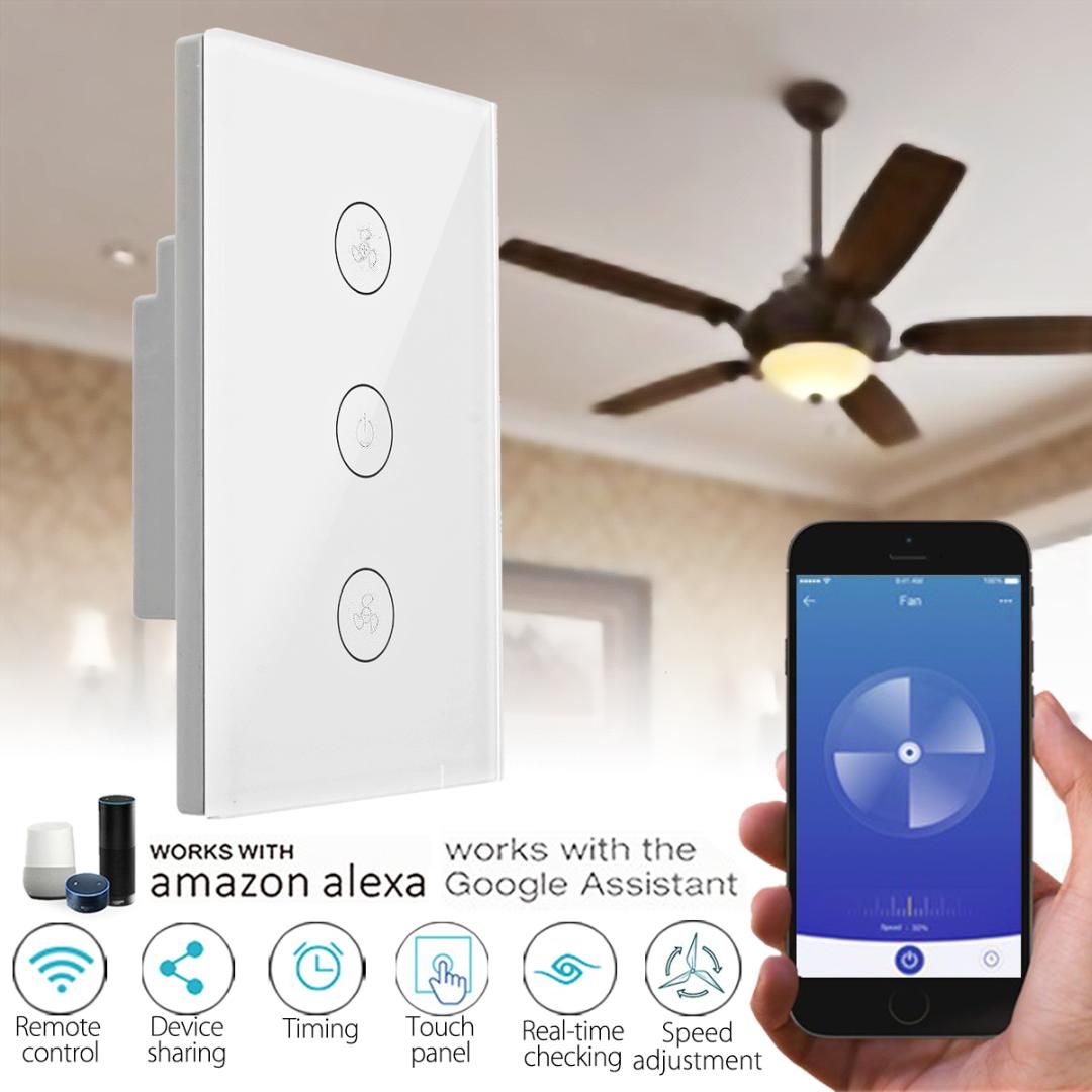 Us Standard 400w 10a Wireless Remote Smart Wall Switch Ceiling Fan Us Standard 400w 10a Wireless Remote Smart Wall Switch Ceiling Fan Controller Touchs Panel Work With Alexa Google Home Security System Automated