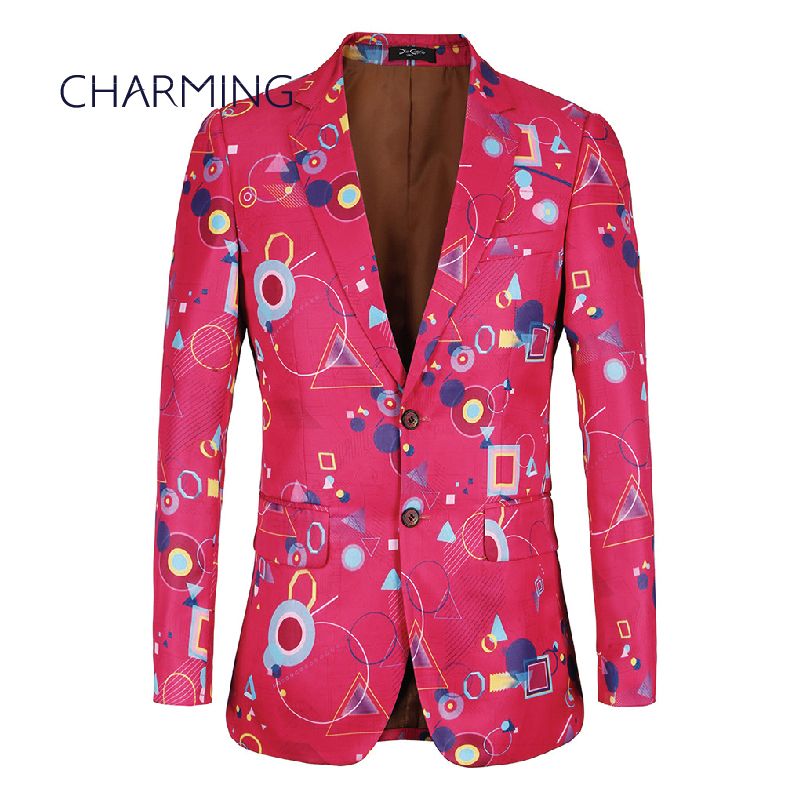 Rose Red Suits for Men Valentines Day Geometric Print Design Print Man