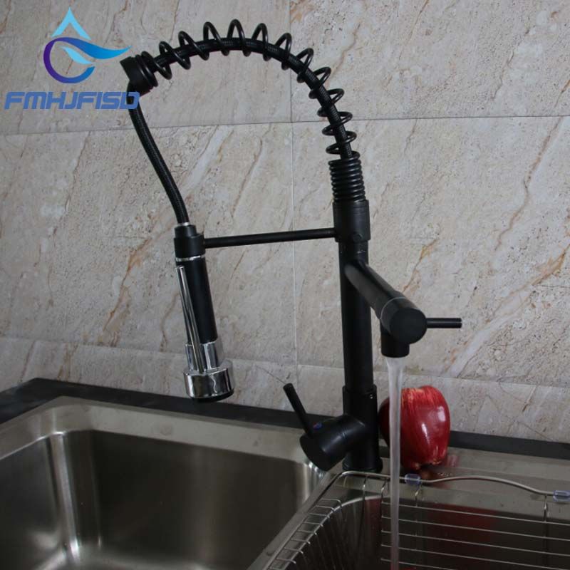Luxury Oil Rubbed Bronze Spring Kitchen Faucet Spout Deck Mounted Single Handle Hole Vessel Mixer Hot Cold Tap