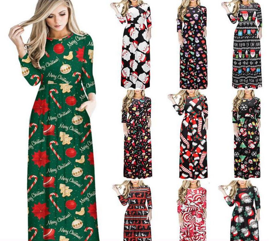 Acheter 13 Styles Noël Femmes Bande Dessinée Imprimé Robes Col Rond Longue Jupe Dame Casual Partie Costume Festival Tissu Femme Robe FFA983 De $11.99 Du
