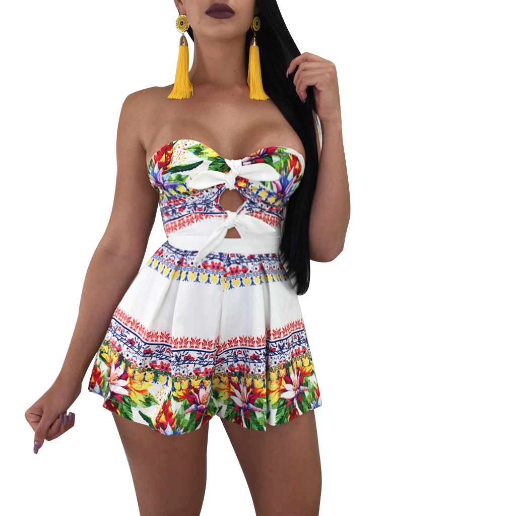 Spbamboo Womens Jumpsuit Rompers Womens Large Size Print Short Sleeve Playsuit