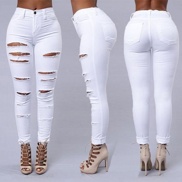 Fashion Sexy Skinny Jeans Women Stretch Tight Pants Slim Jeans Ripped ...