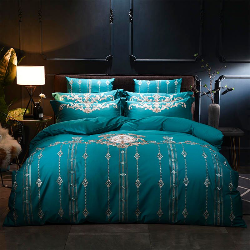 Modern Luxury Egyptian Cotton Bedding Set Green Queen King Size Modern Luxury Egyptian Cotton Bedding Set Green Queen King Size Duvets Cover Sets Bed Sheet Embroidery Oriental Duvet